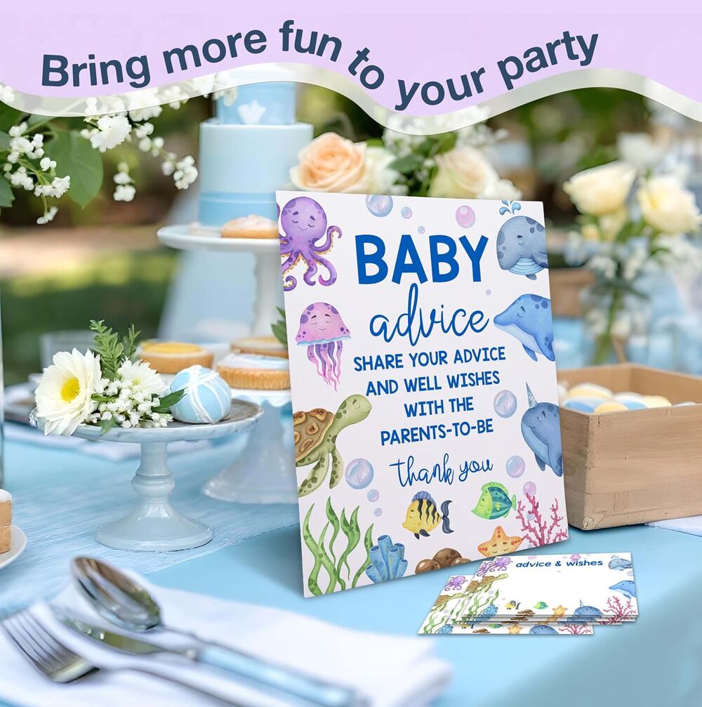 DETIHO Under the Sea Baby Shower Advice Cards 2 Pack 100 Cards + 2 Signs New